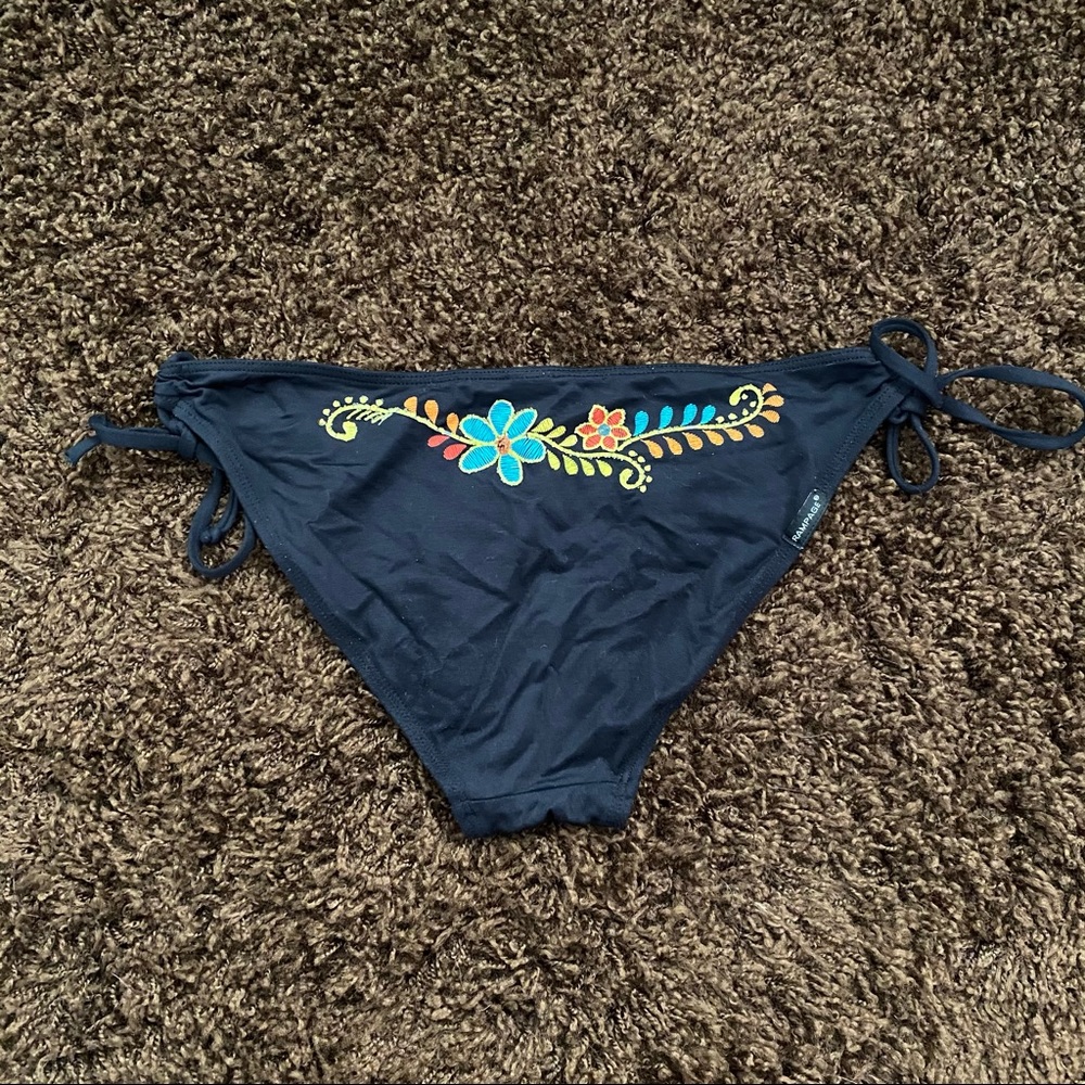 Rampage Black Embroidered Flowers Side Tie Bottoms